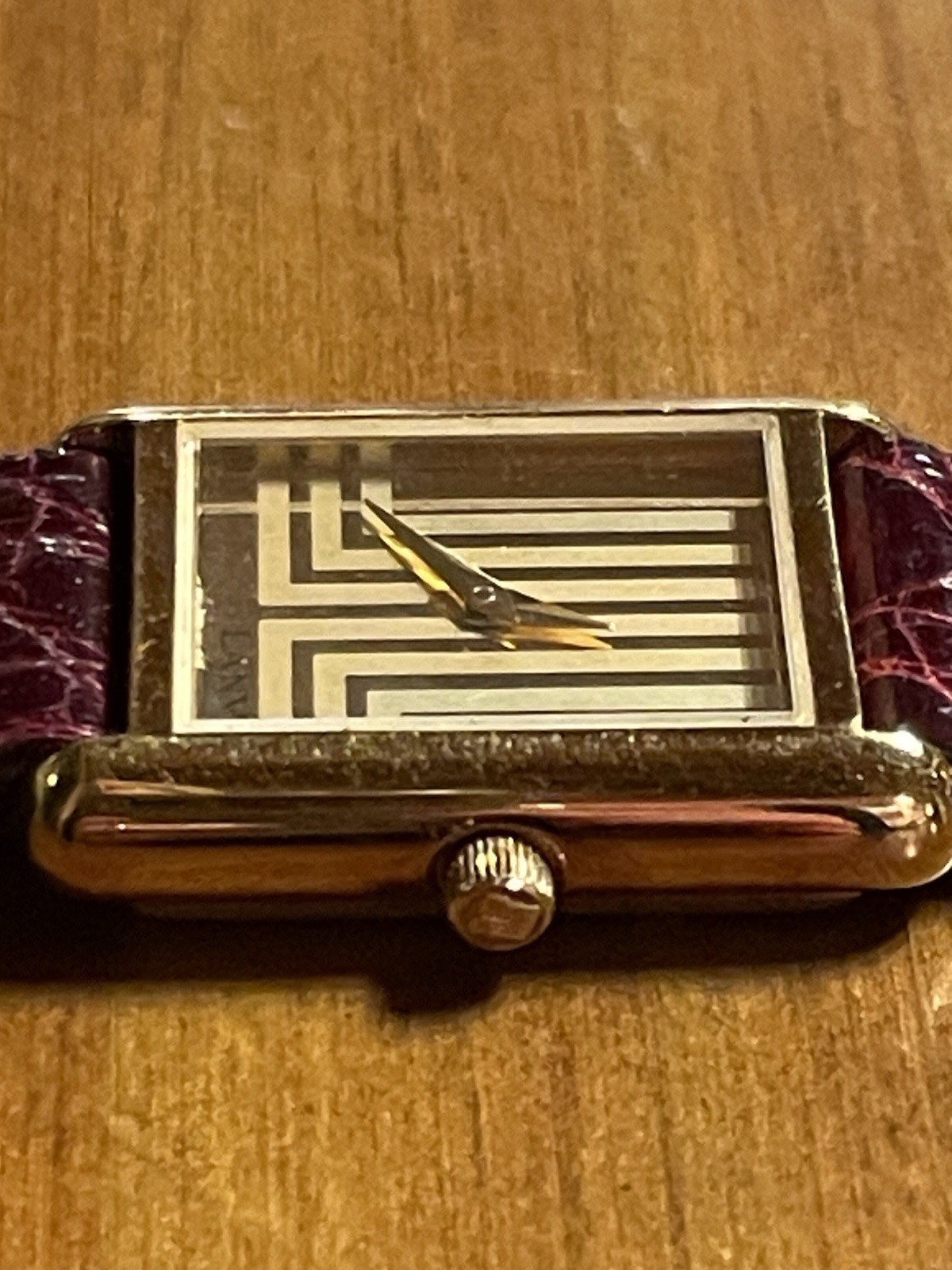Lanvin Tank Watch France ladies Unique Dial Crocodile Band vintage New NOS Works