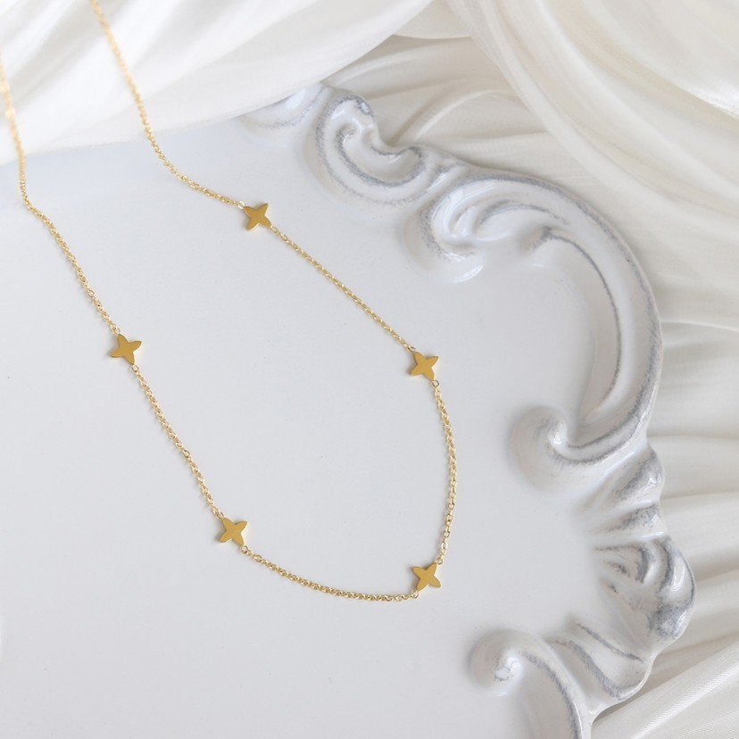 Women 14K Gold Stainless Steel Star Chain Necklace Choker Gift AG