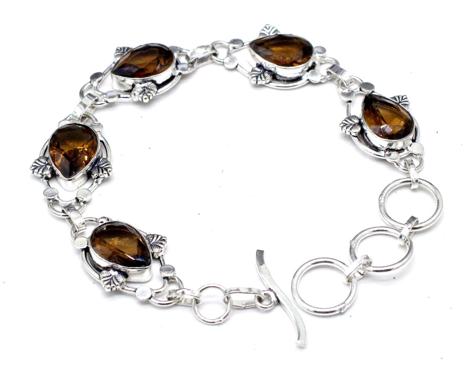 925 Sterling Silver Smoky Quartz Gemstone Handmade Jewelry Bracelet Size-7-8″
