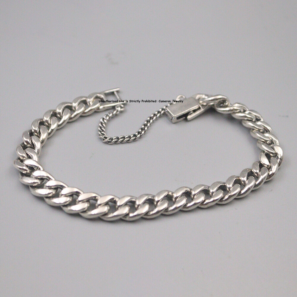 Solid S925 Sterling Silver Bracelet Men 8mm Curb Adjust Link Chain 7.5in 34-35g