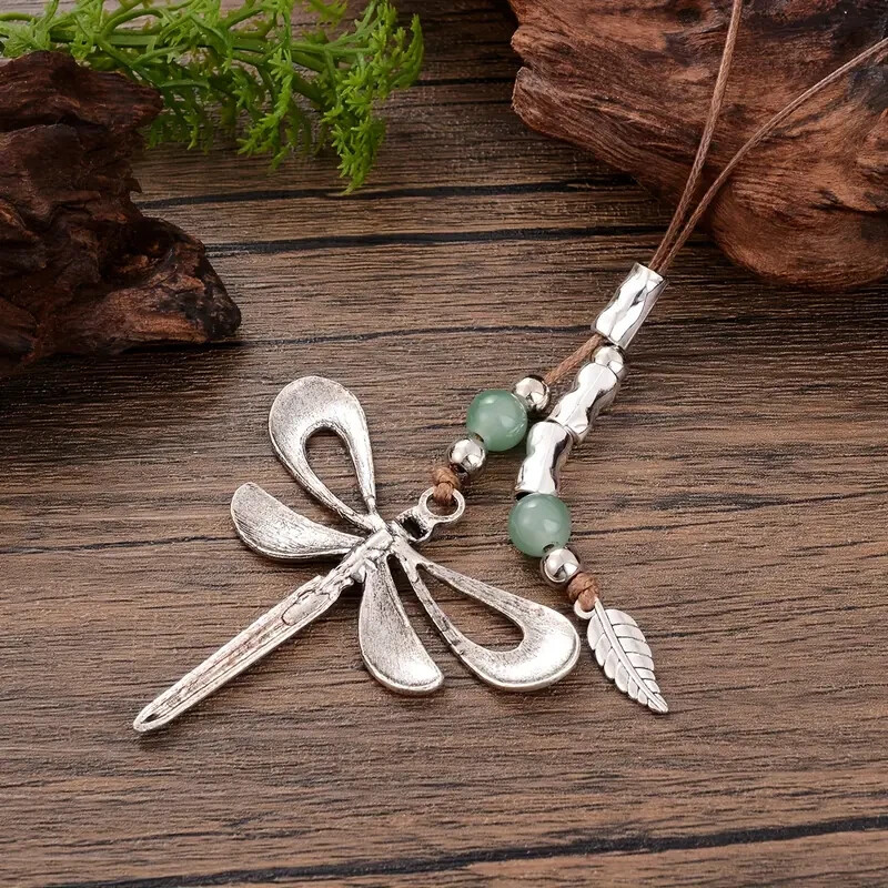 Silvery Boho Vintage Dragonfly Pendant Necklace Alloy Women Men Holiday Gift New