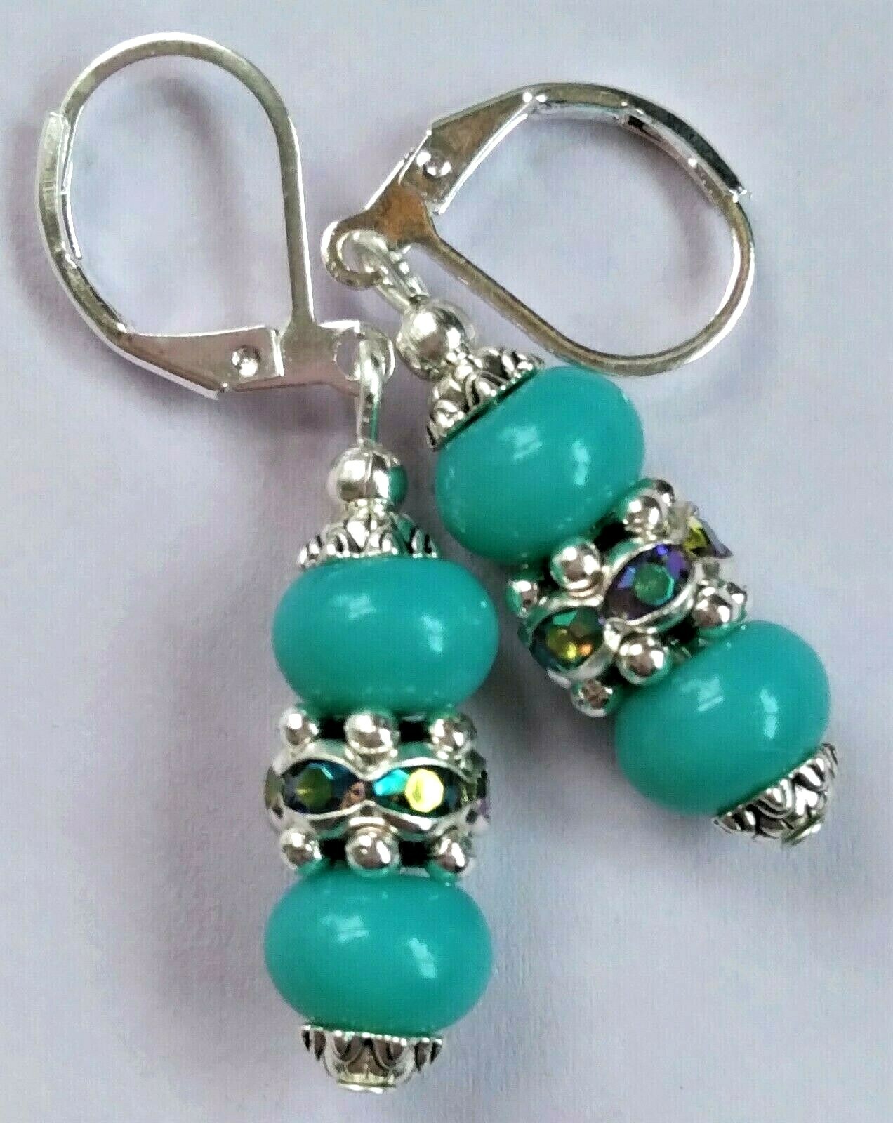 TURQUOISE JADE AB Crystal Ring drop earring SP LEVERBACK handcrafted