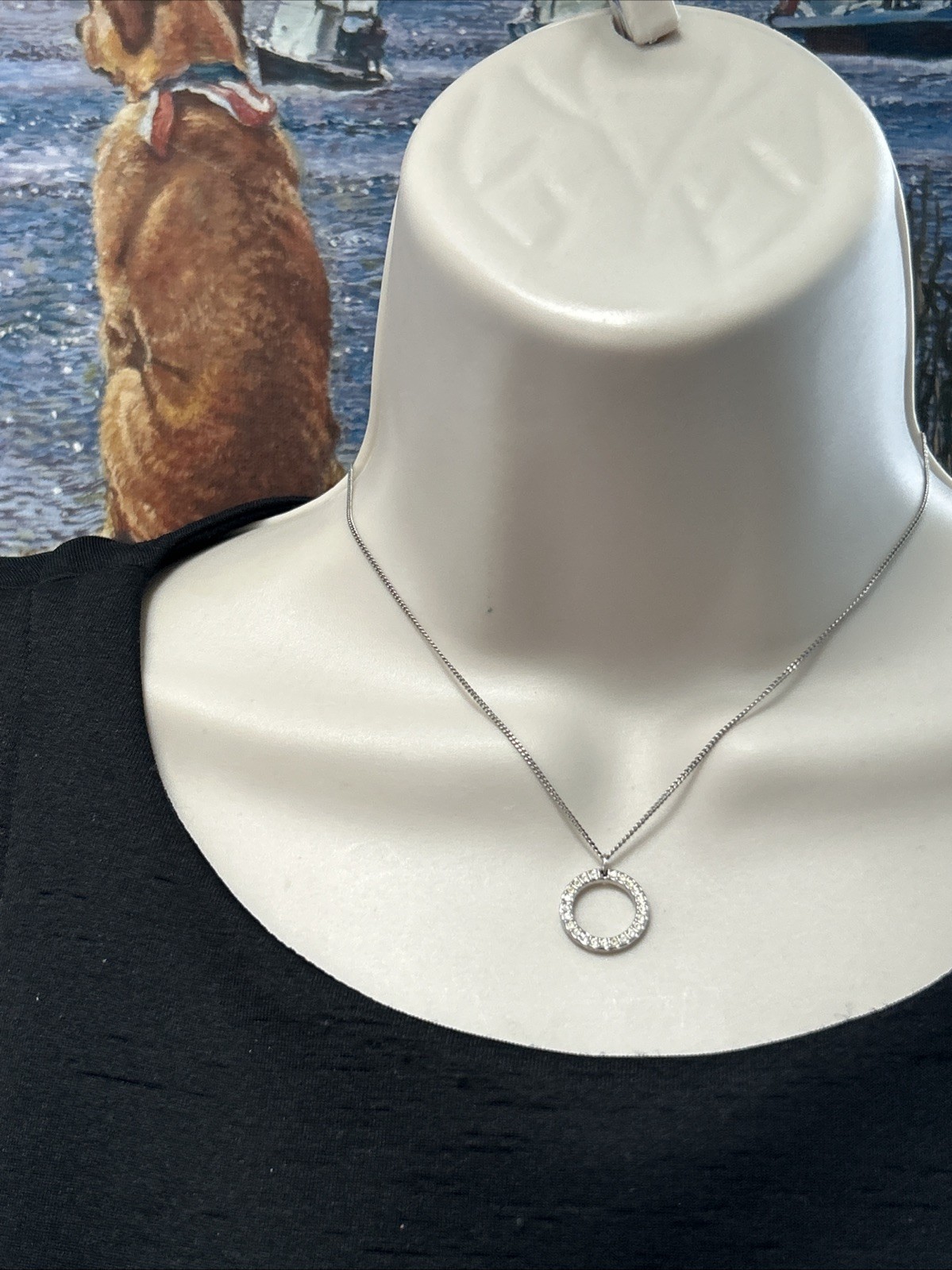 Swarovski Pave Rhinestone Infinity Circle Round Pendant Necklace 15” Signed