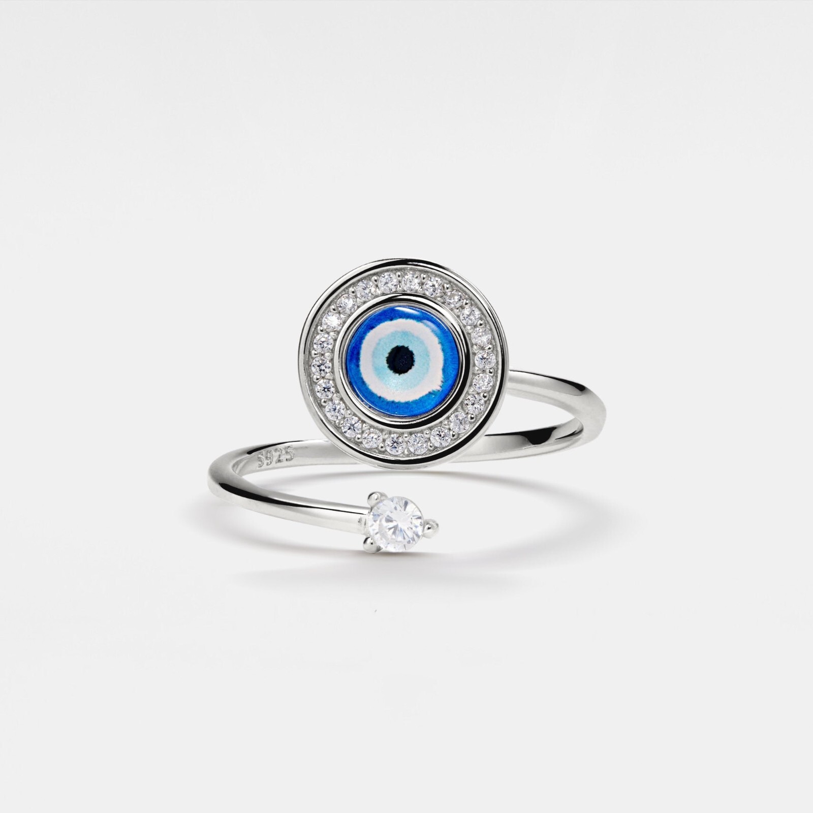 Glass Turkish Blue Evil Eye Fidget Spinner Ring in 925 Sterling Silver