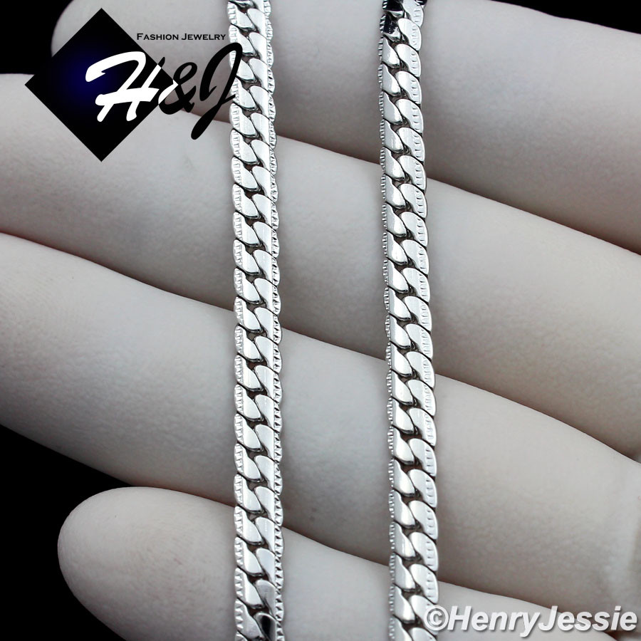 18-40″MEN Stainless Steel 4/6/8mm Silver Diamond Cut Miami Curb Chain Necklace