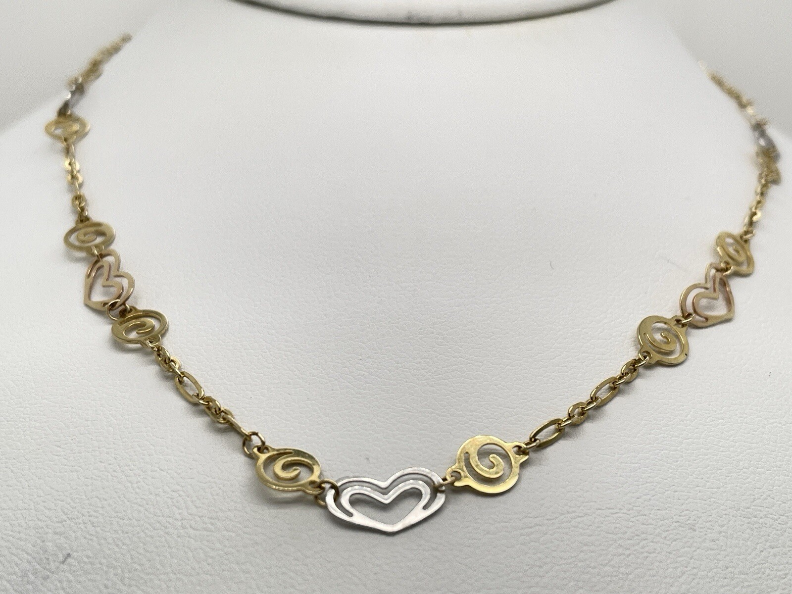 14k Yellow & White Gold Heart Motif Chain Necklace 19 3/8″ – 5.4 Grams