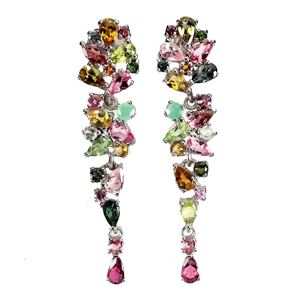 925 Sterling Silver Earrings Pear Tourmaline 5x3mm Emerald Gemstone Jewelry