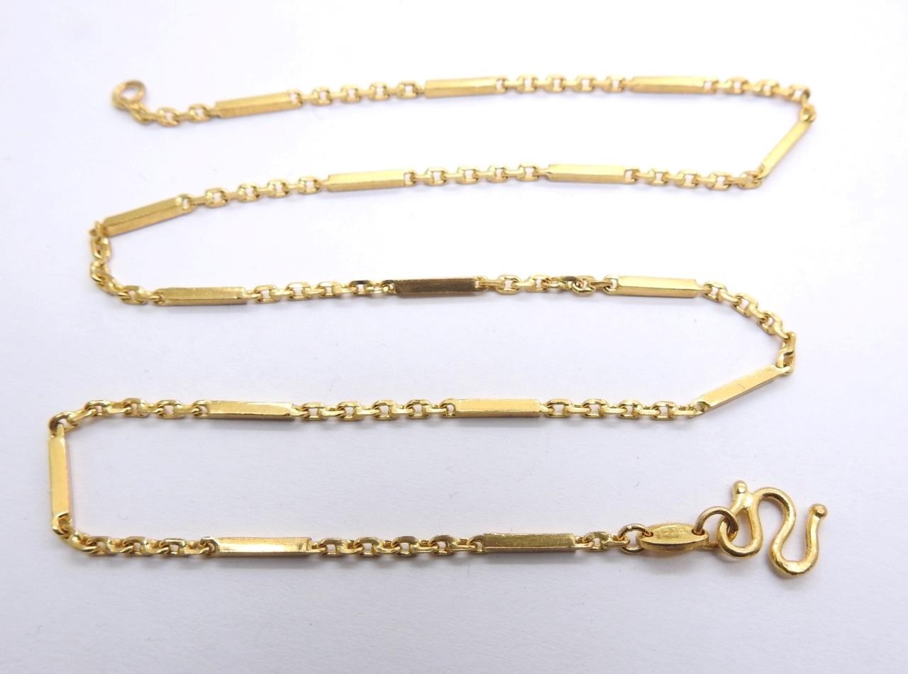 22K Yellow Gold Baht Fancy Bar Link Chain Necklace 17 Grams 18.5″ inch