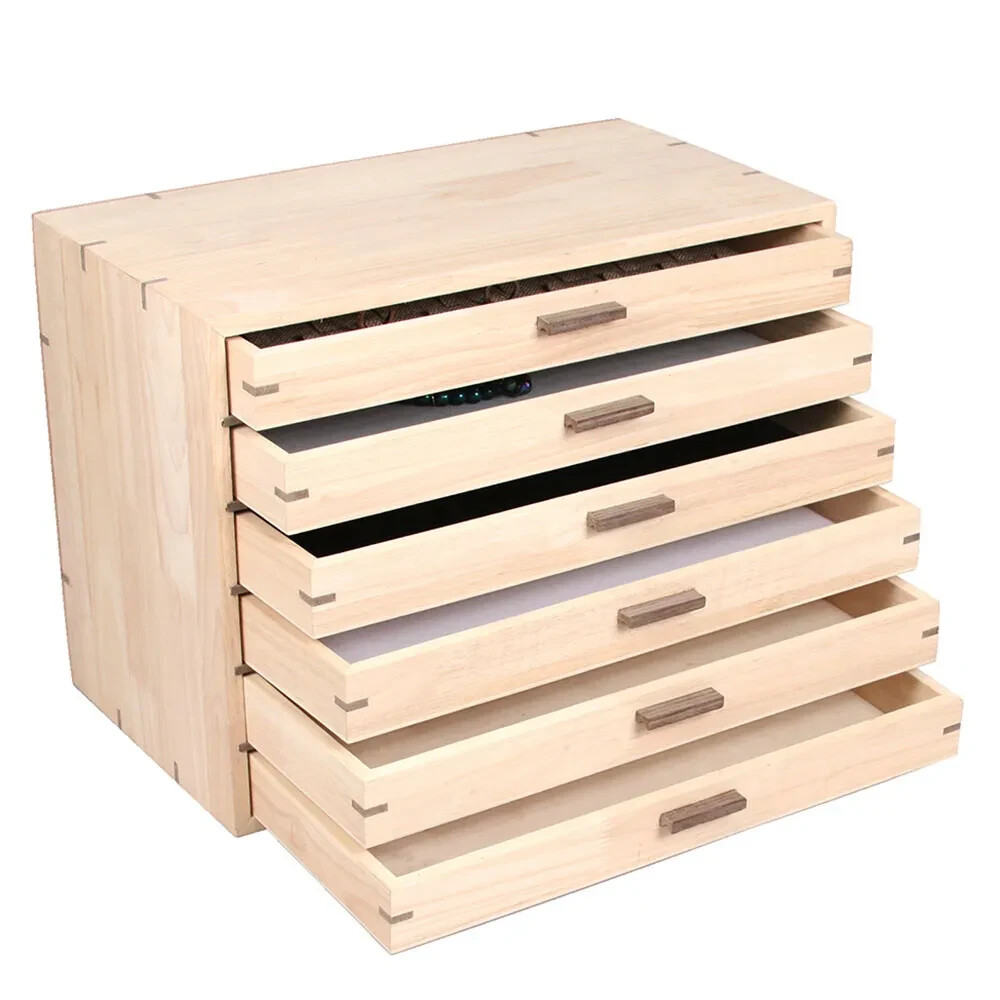 Natural Wood 6 Drawer Jewelry Tray Compartment Organizer 16″ x 9″ x 11.75″