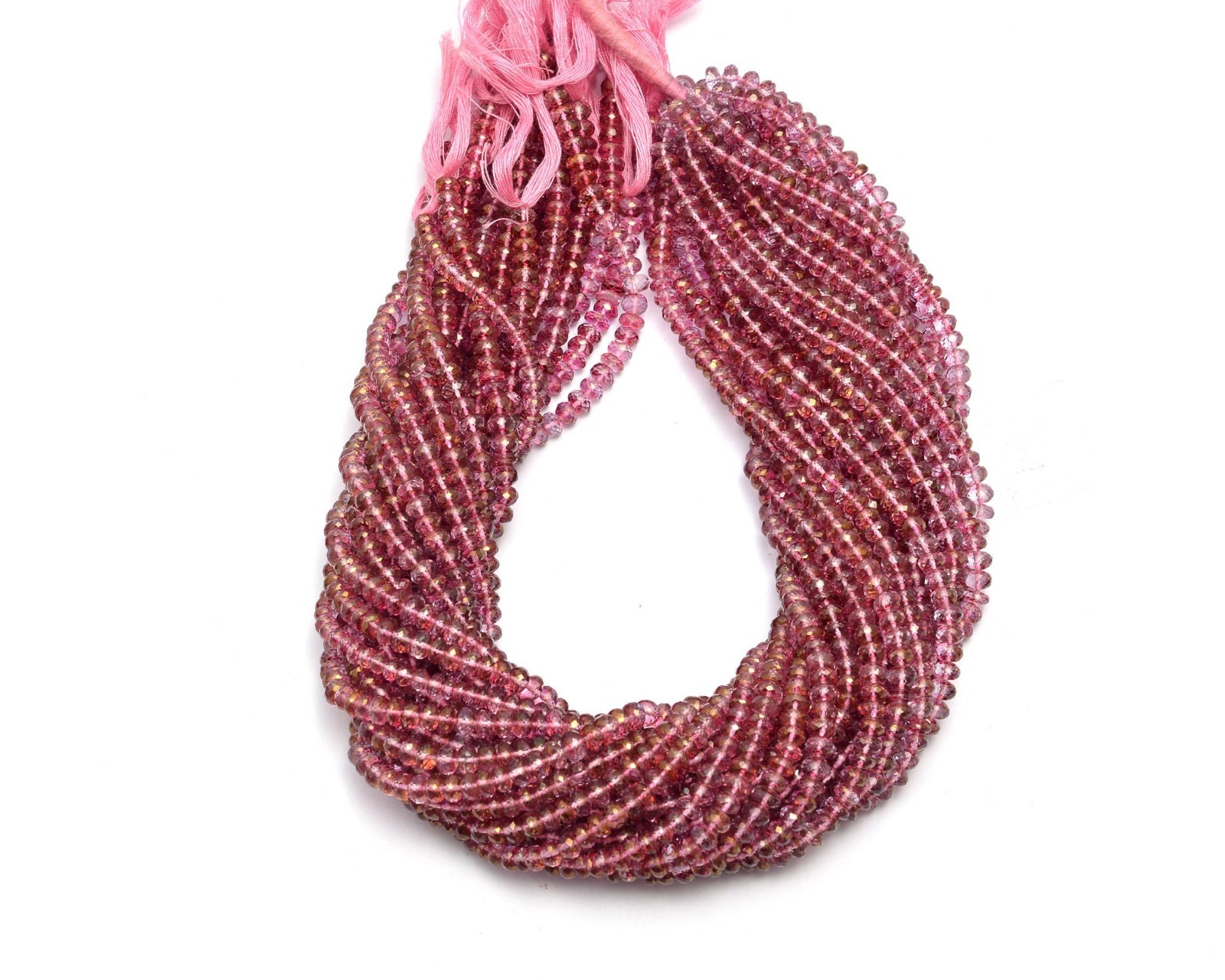 Pink Topaz Crystal Faceted Rondelle Beads, Pink Topaz Beads, Pink Topaz Handmade