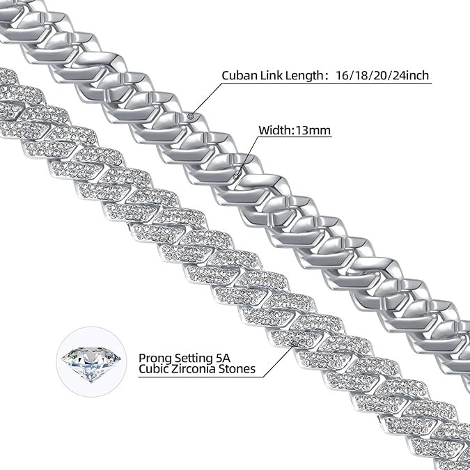 Cadenas de Titanium en Plata 925 Para Hombre Mujer Unisex Cadena Cubana Joyería