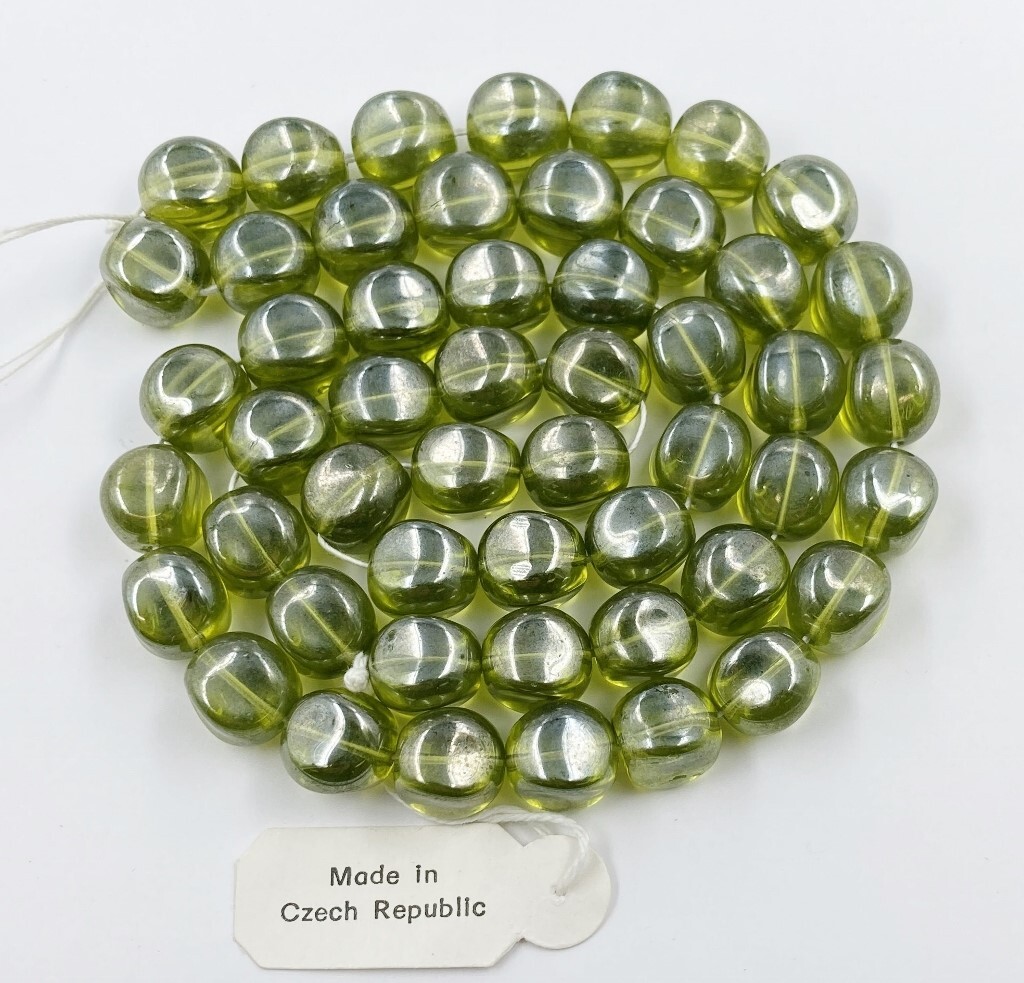 50 Vintage Jablonex Czech Glass Celadon Green Shimmer 12mm. Fluted Beads N803T