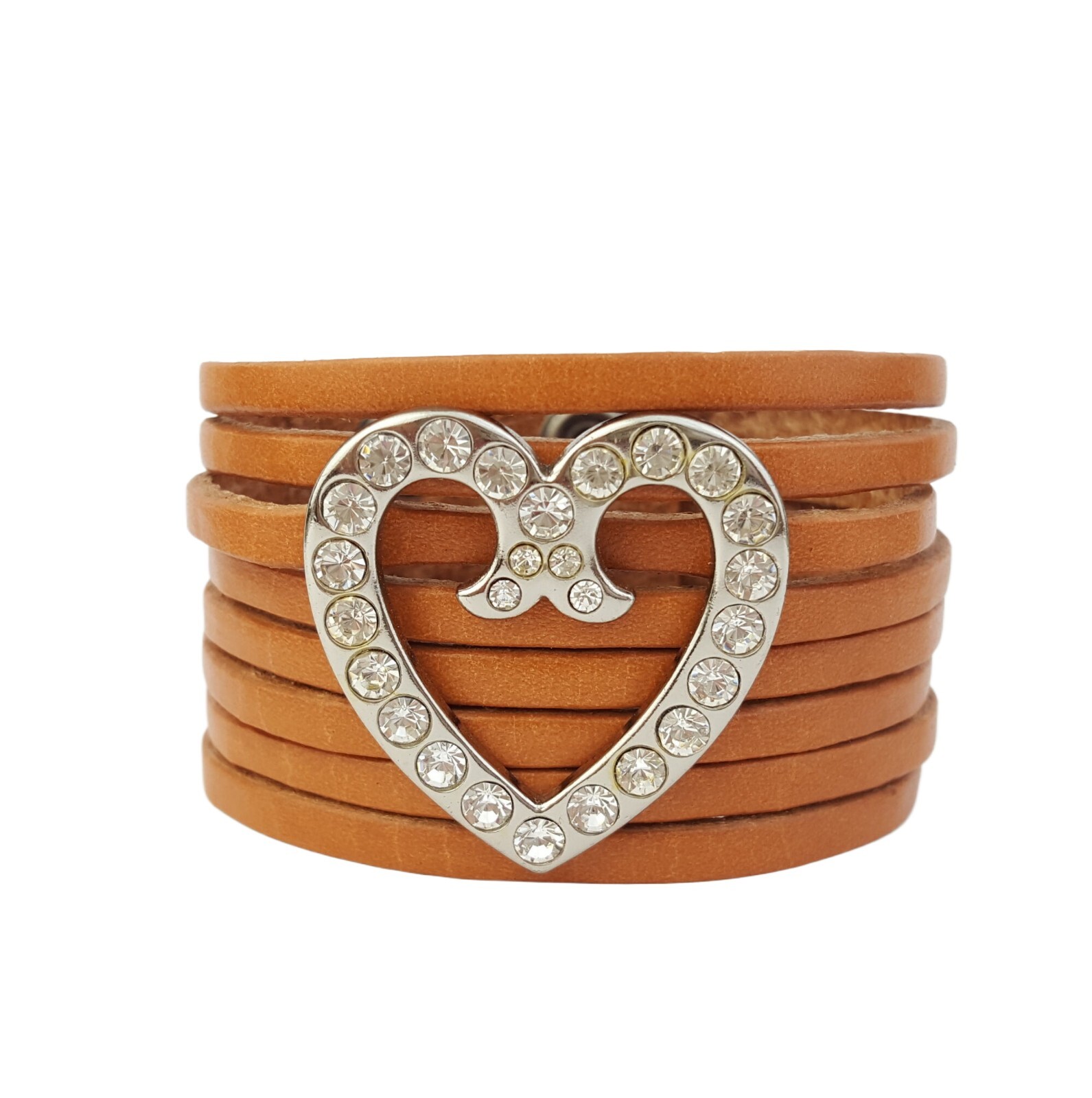 Bracelet: Genuine Leather Cuff w. Crystal Heart Concho