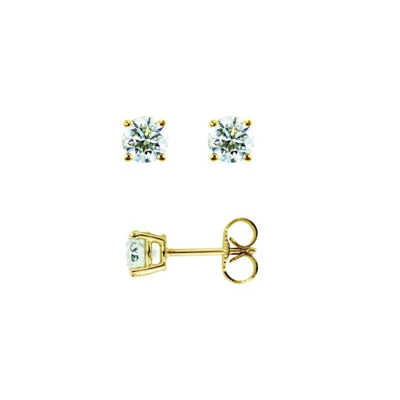 0.05ct Natural Round J-K Diamond Solitaire Stud Earrings in 14k Yellow Gold