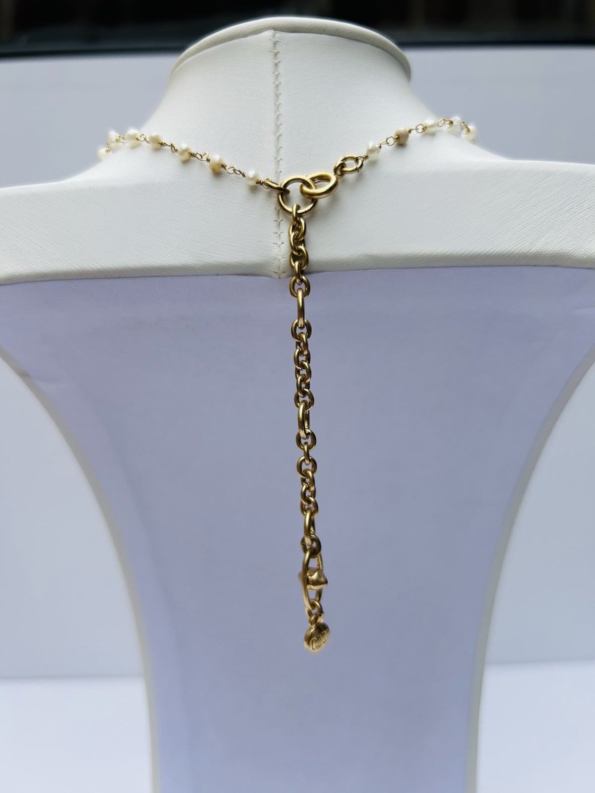 CAbi Gold Tone Pearl Necklace Medallion Pendant Adjustable Statement