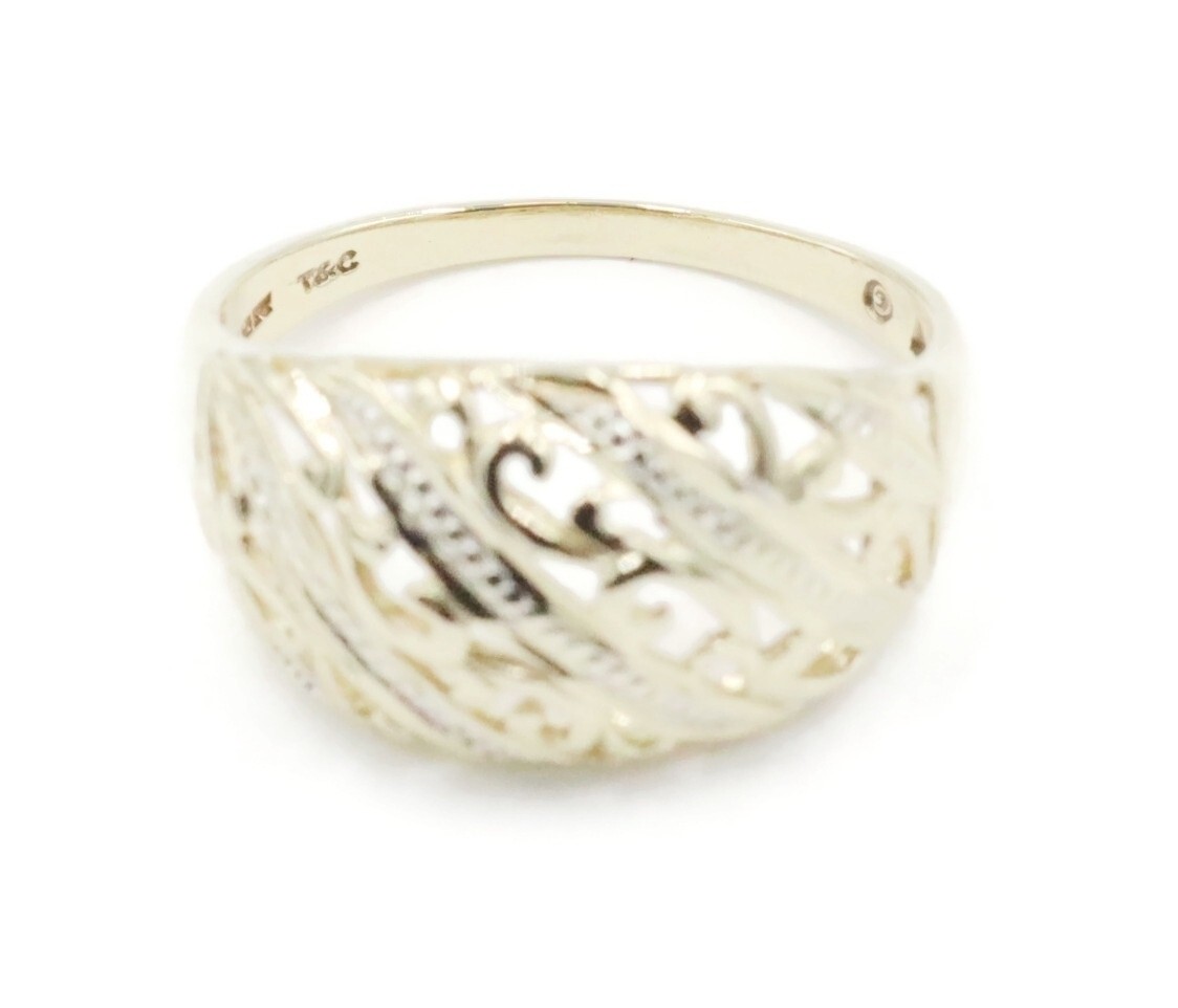 Women’s Estate 10KT Yellow Gold Filigree Cut Out 10.8mm Wide Dome Ring 2.30g