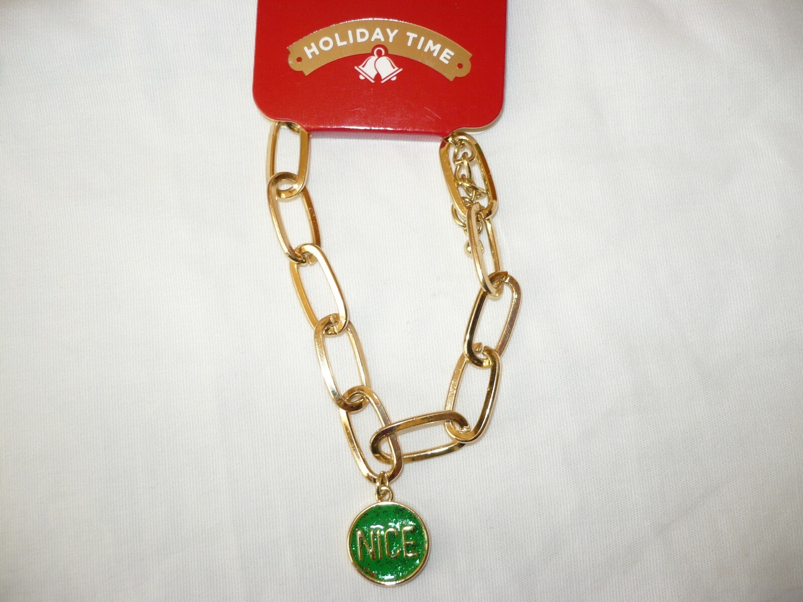 Holiday Time Women’s Fashion Jewelry Gold Tone Naughty Nice Link Bracelet NEW