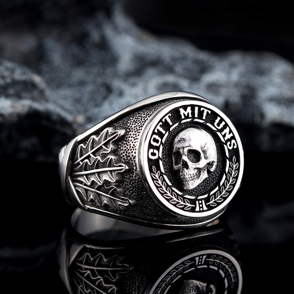 Memento Mori Skull Gott Mit Uns Germany WⅡ Prayer Sterling Silver Ring