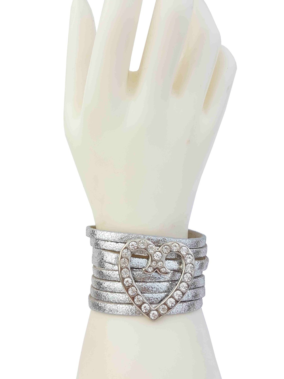 Bracelet: Genuine Leather Cuff w. Crystal Heart Concho