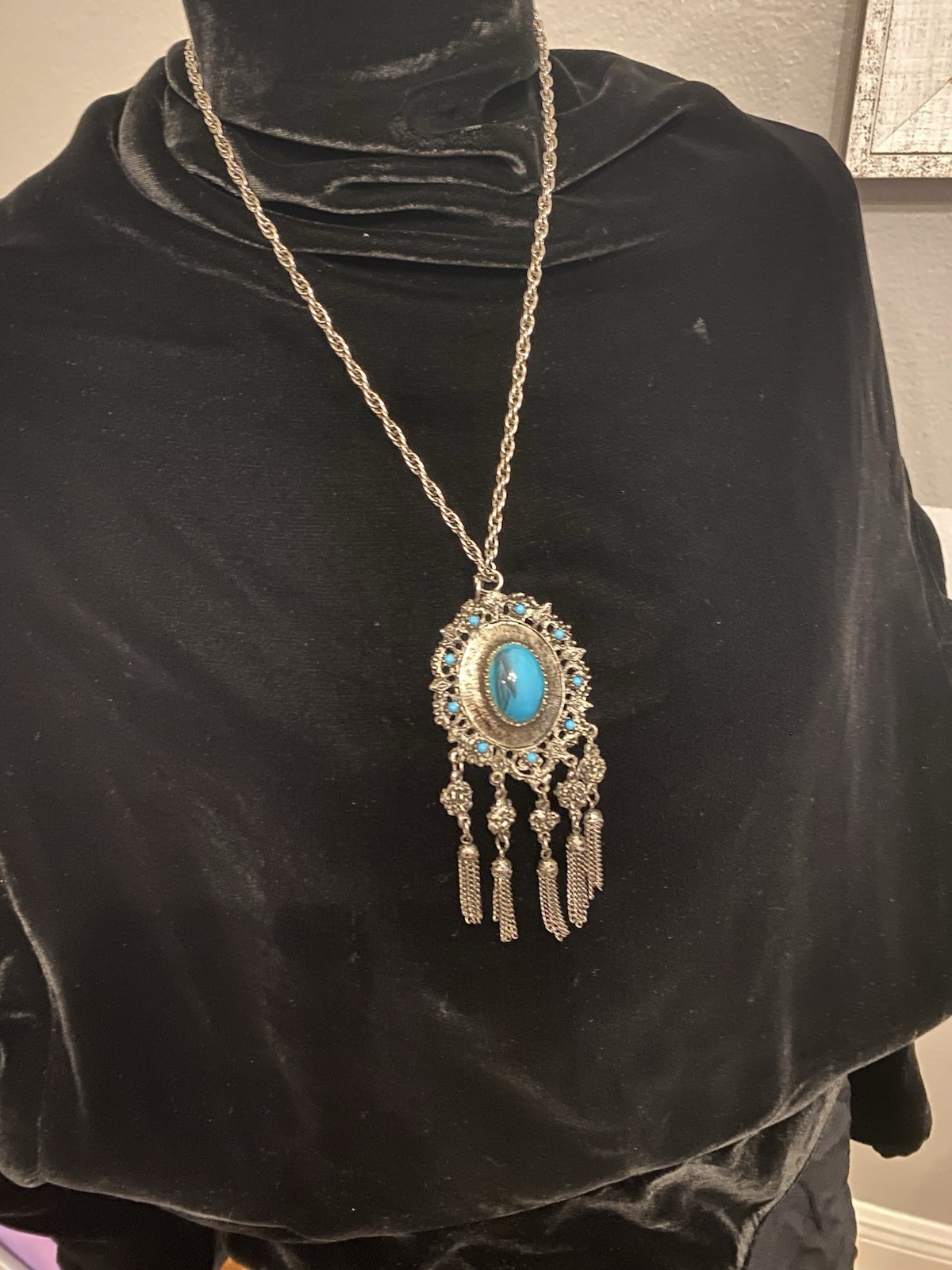 A 1960s Early 1970s Etruscan Revival Silver Tone Necklace