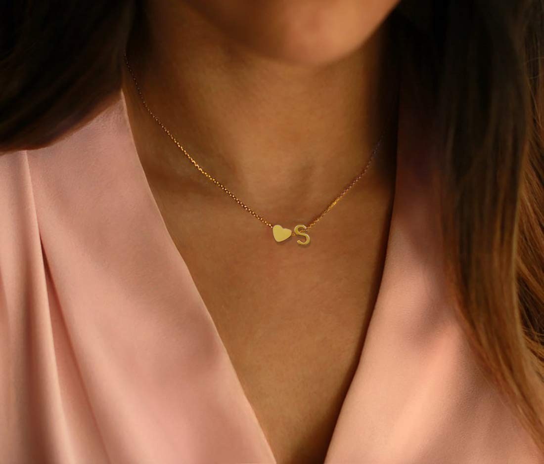 Glimmerst Initial Heart Necklace 18K Gold Plated Personalized Jewelry
