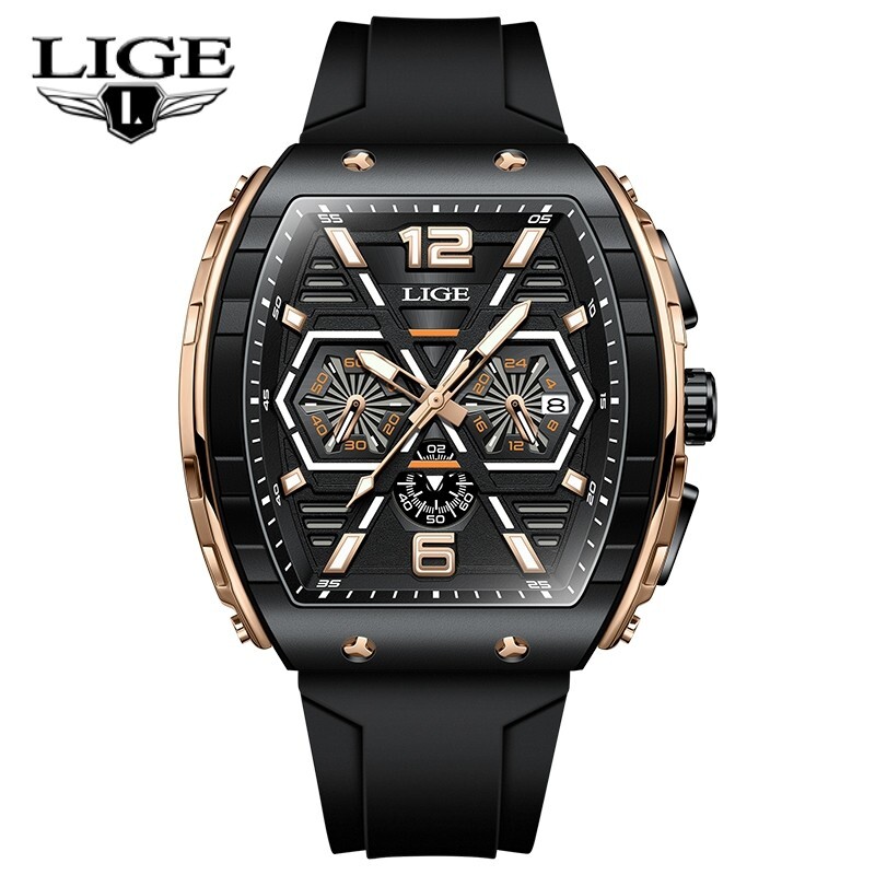 Luxury Men’s Watch Quartz Date Big Square Dial Diver Sport Waterproof Wristwatch
