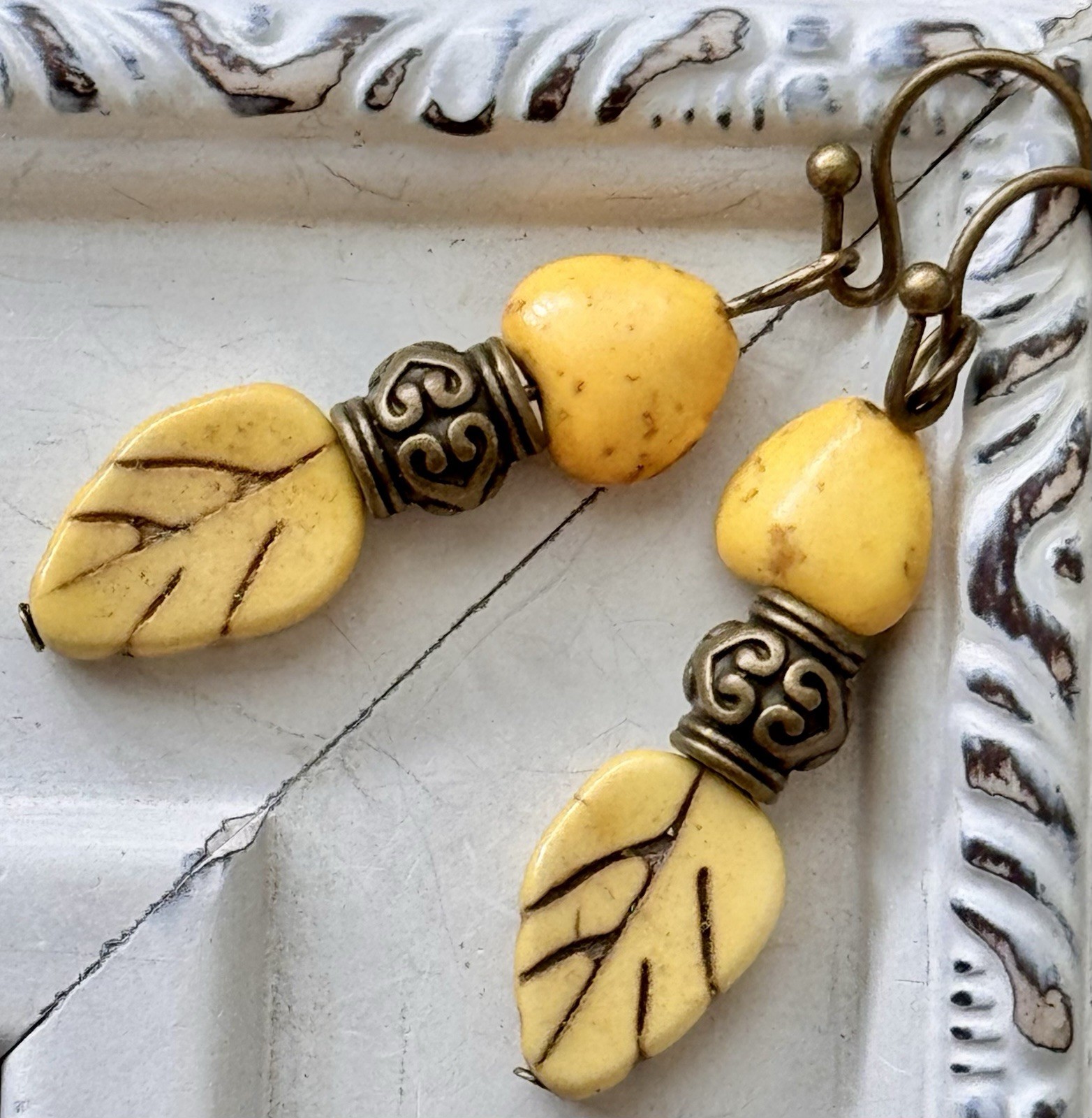 Bronze and Yellow Howlite Leaves. Available In Gold or Silver Upon Request