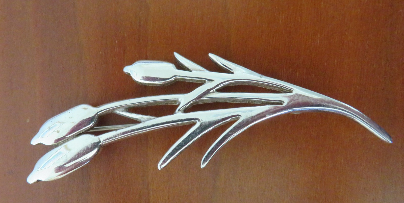 925 Sterling Silver Brooch, Cattails, 2.75″ x 7/8″, 3/8 oz/10g, with mark