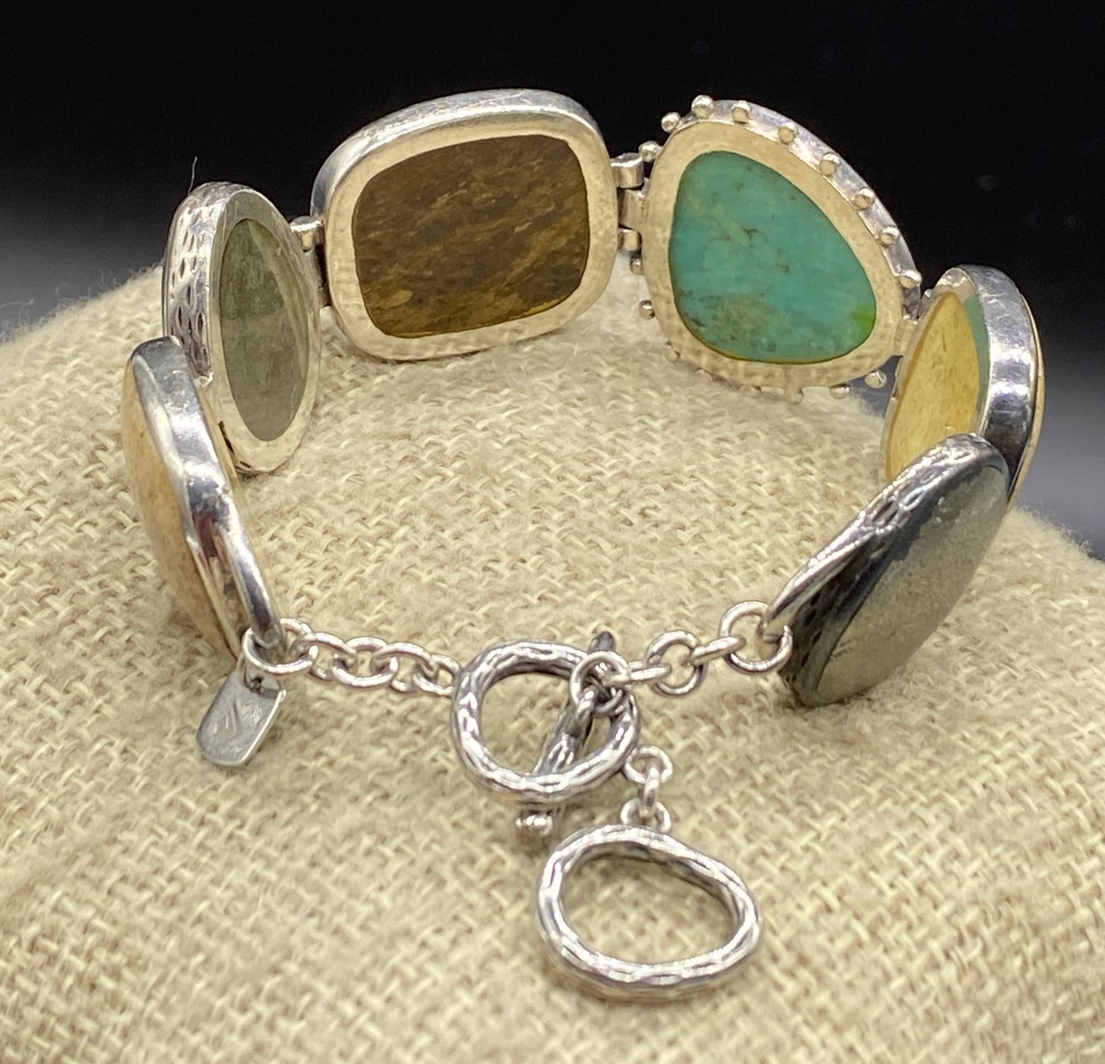 SILPADA-Sterling Pyrite Turquoise Bronzite Jasper Toggle Bracelet B1934 **READ**
