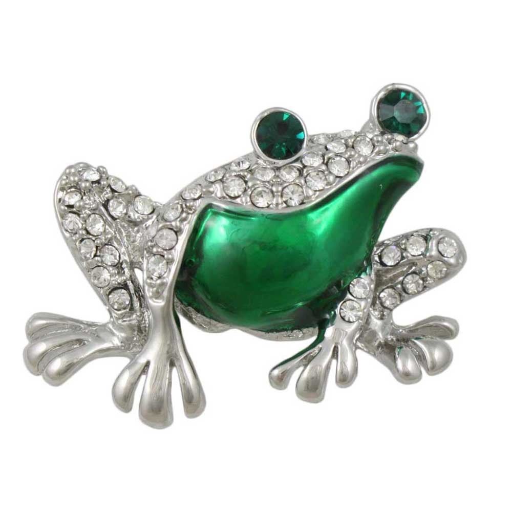 Frog with Metallic Green Enamel Belly Brooch Pin – PRA122BG