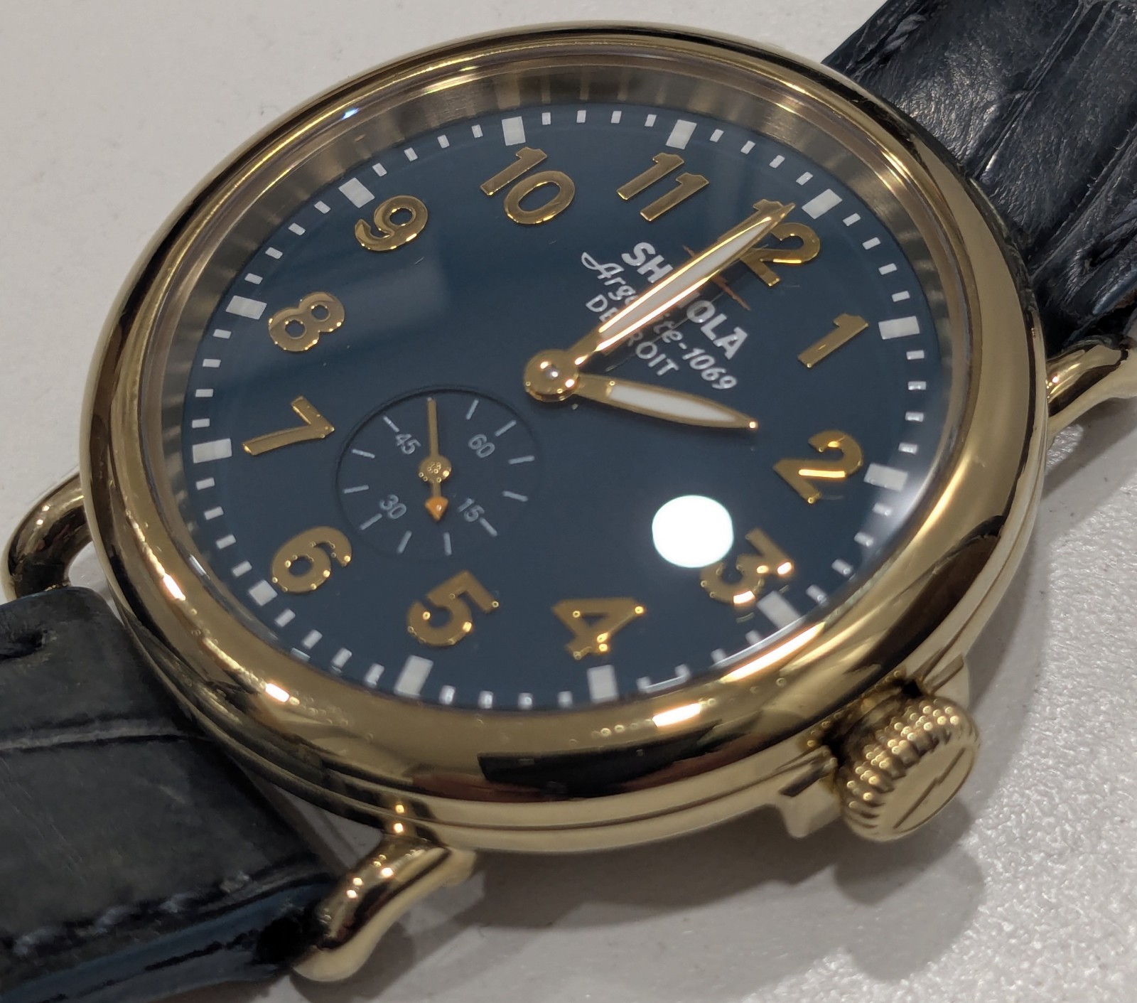 Shinola Runwell 41mm Mens Watch Teal Dial Gold Tone Case