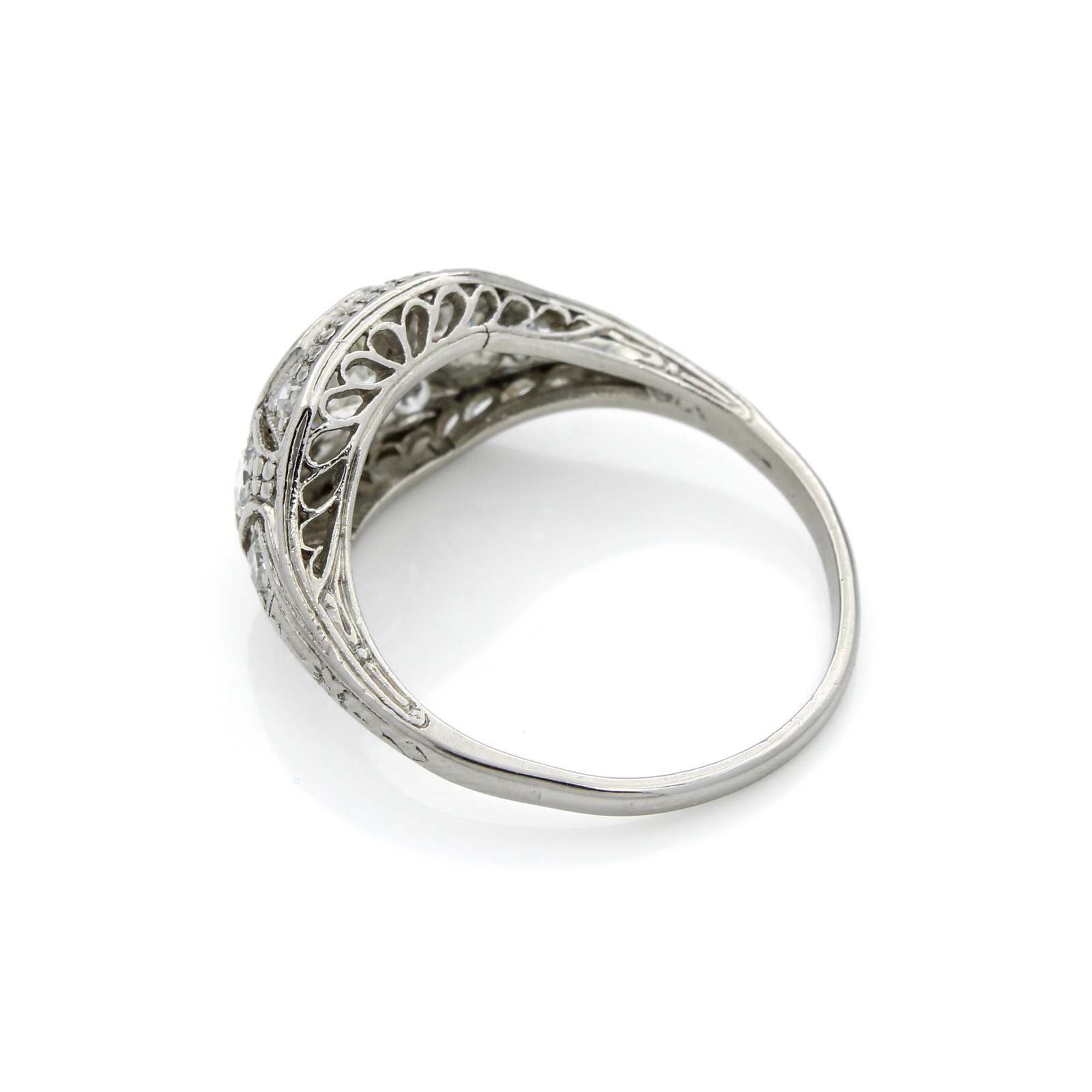 Art Deco Platinum 900 Die Struck Diamond Sz. 5 Ring #E96881-1