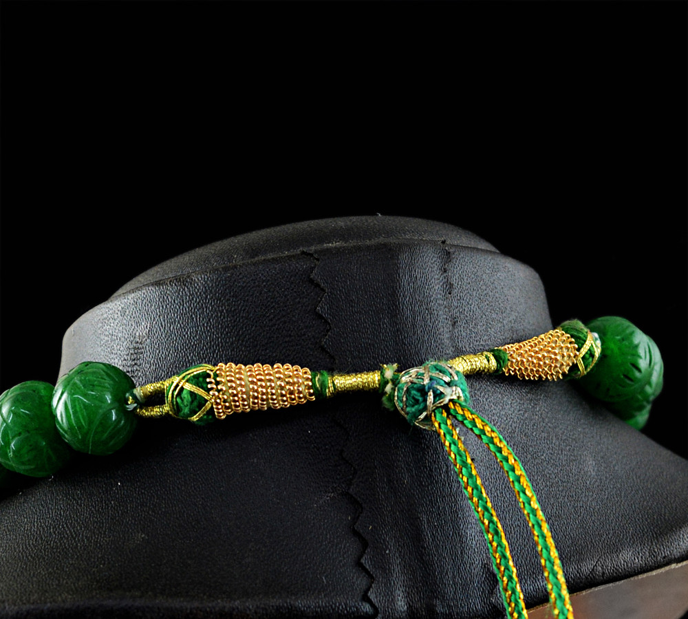 900.00 Cts Earth Mined Green Emerald Round Shape Carved Beads Handmade Necklace