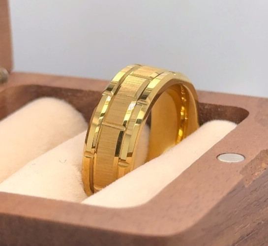 Geometric Grooved Design Ring Gold Plated Tungsten Thanksgiving Present Band