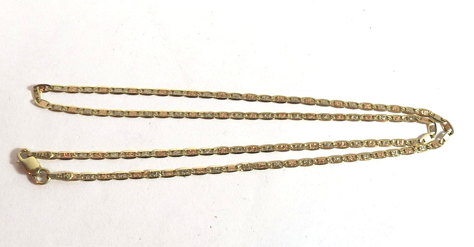 VINTAGE ITALY 14K SOLID YELLOW GOLD 2-TONE NECKLACE CHAIN 16.5″ LONG 3 GRAMS