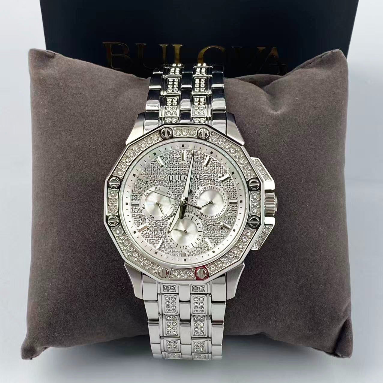 New Bulova Octava Crystal Men’s Quartz Watch White Dial Stainless Steel 96C134