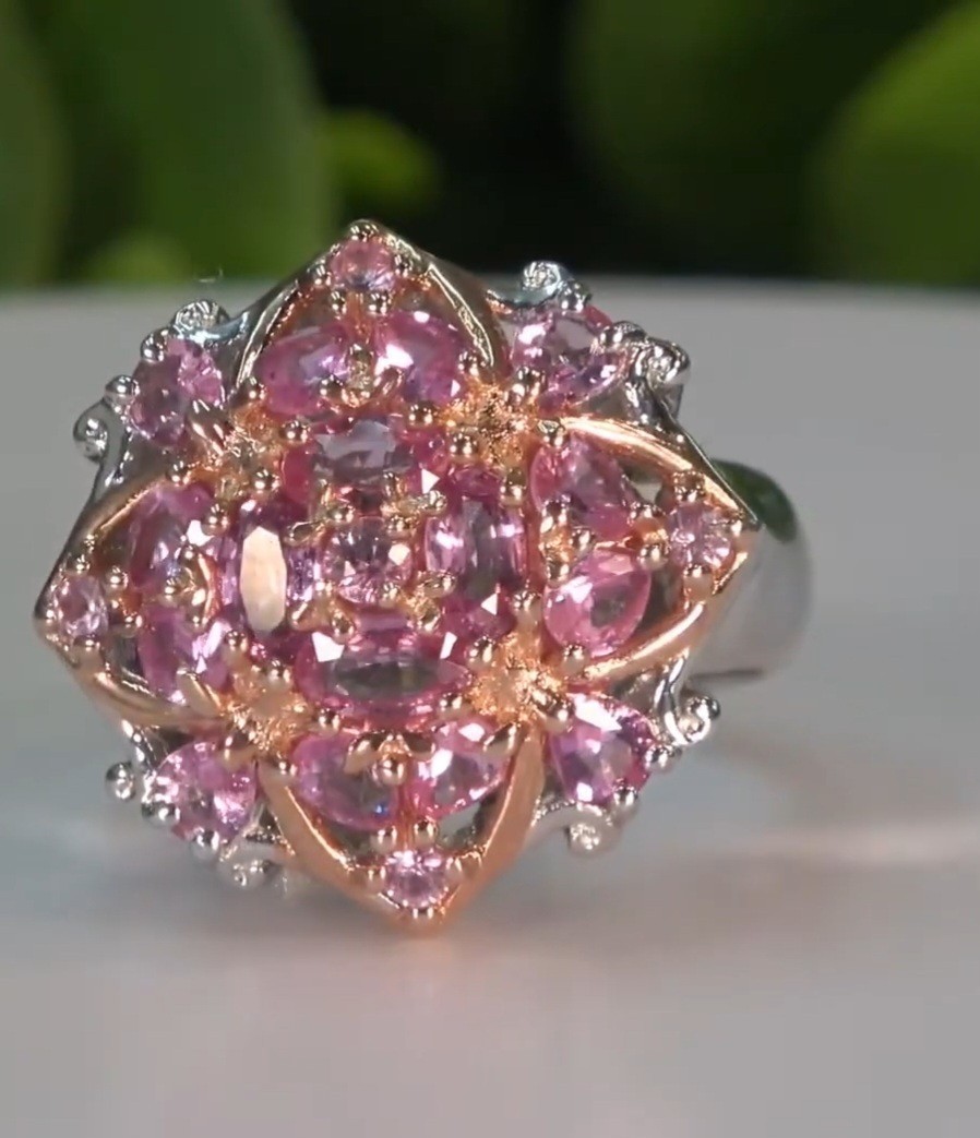 Gems En Vogue 5.12 Ctw Palladium Silver Multi Stone Pink Sapphire Ring Size 8