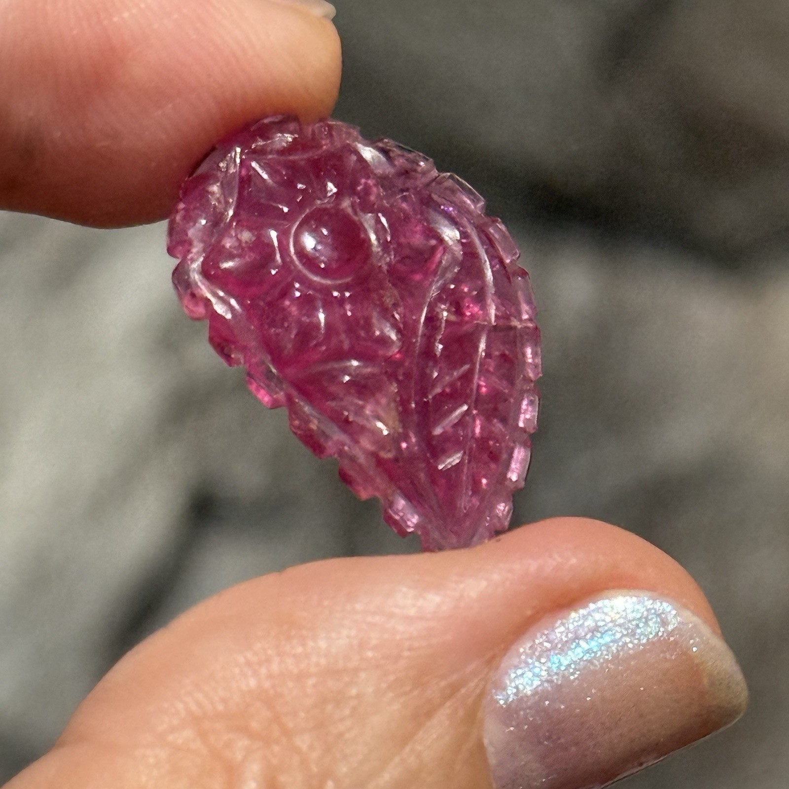 11.45ct 23.8c15.2×4.5mm Carved Rubelite Pink Tourmaline Flat Back Cabochon Gem