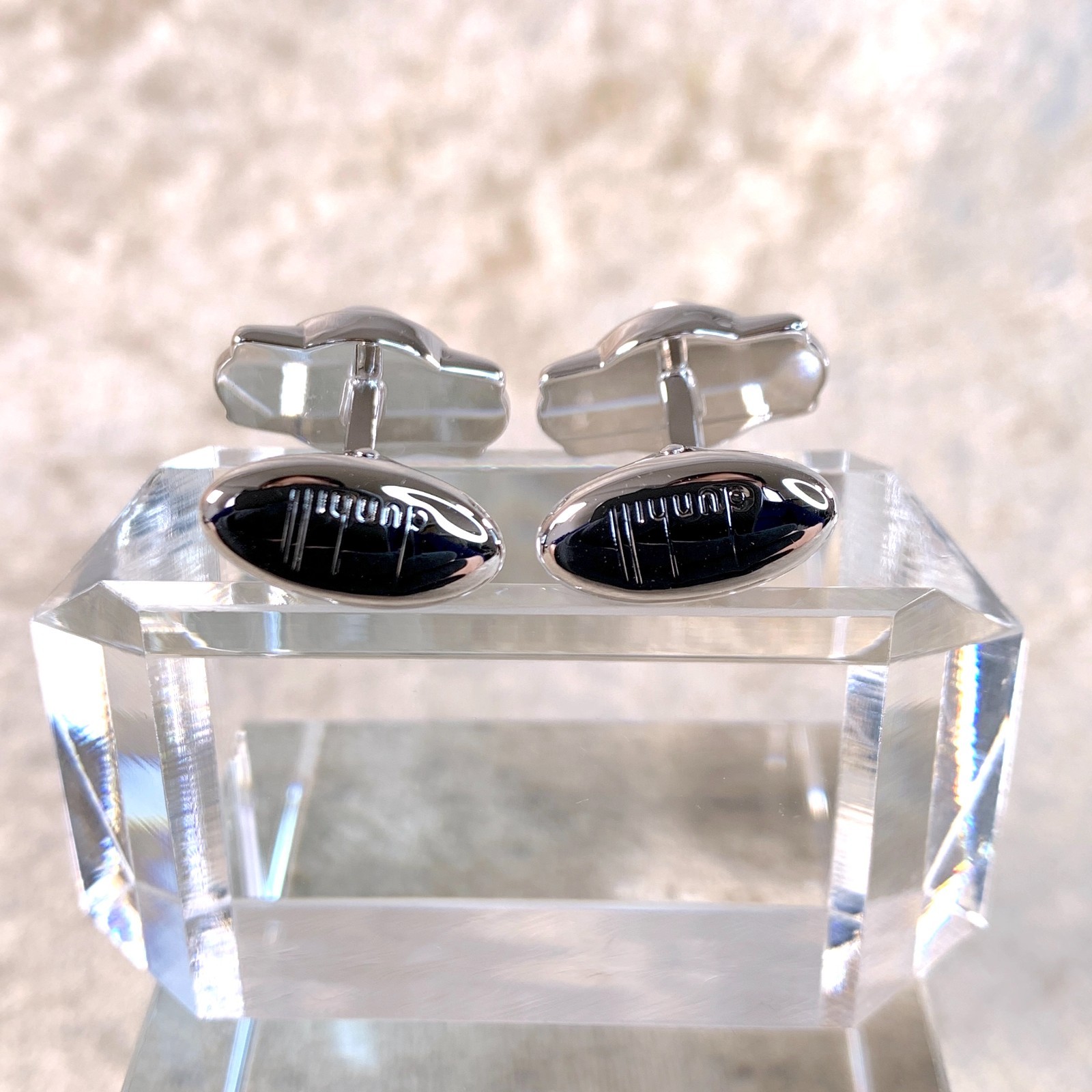Alfred Dunhill Cufflinks Silver Moonstone with Case