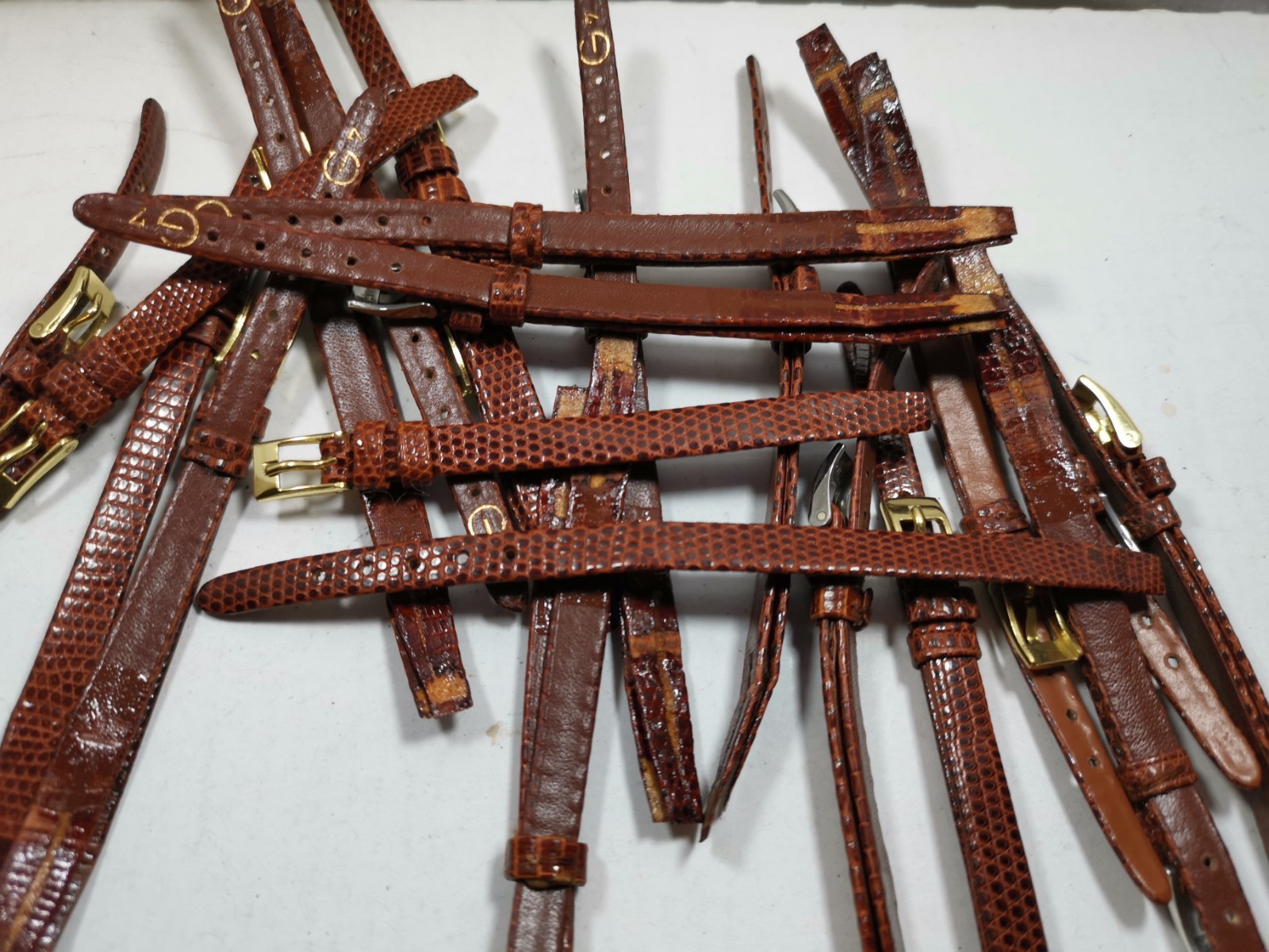 Lot 40 x Vintage Watch Straps Brown Leather Open-Ended Glue-On 7mm-12mm G12 NOS