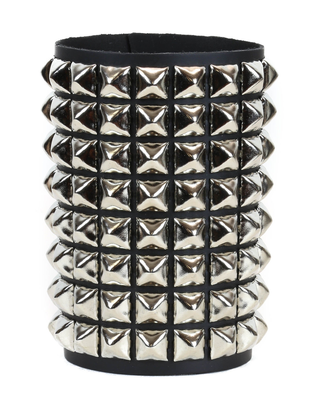 8 Row Pyramid Stud Leather Bracelet Punk Goth Thrash Metal Short Gauntlet Bracer