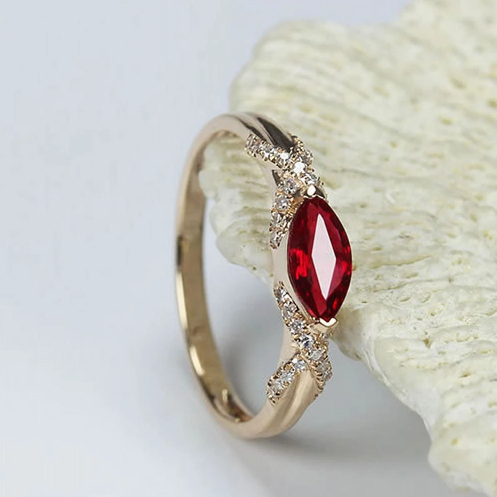 2.56 Ct Marquise Simulated Ruby Women’s Engagement Ring 14k Yellow Gold Plated