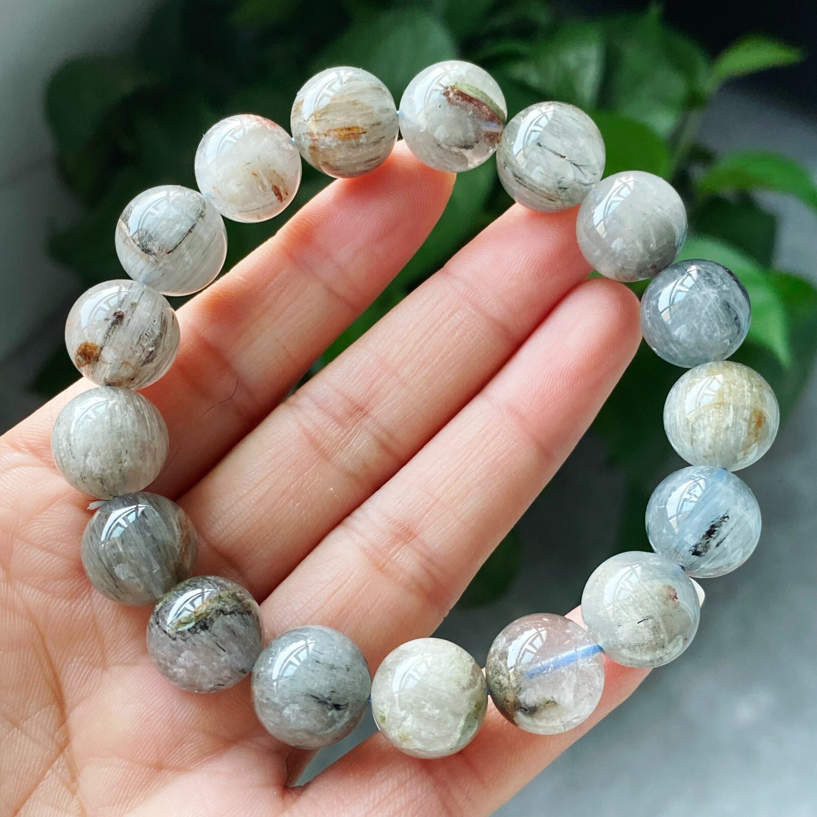 12.4-12.9mm Natural Blue Rutilated Quartz Crystal Beads Bracelet AAAA B967