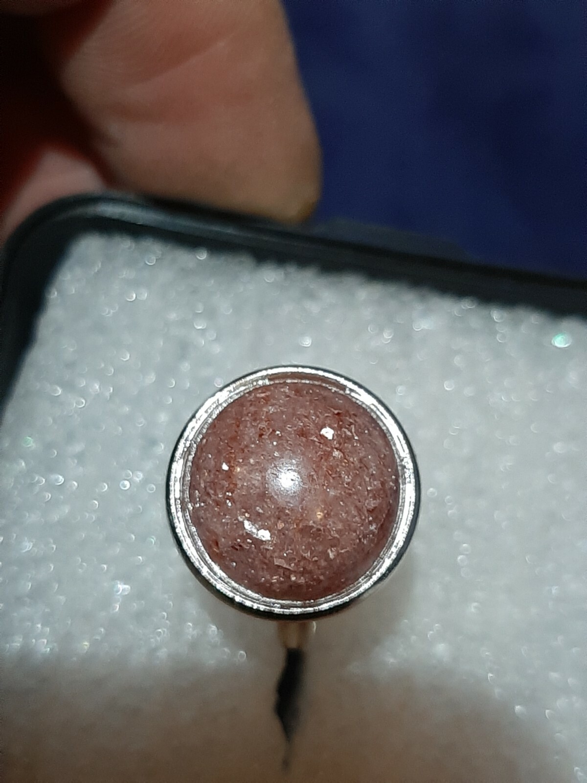 Pink Mica Ring 14mm gem stone stainless steel adjustable any size fits all
