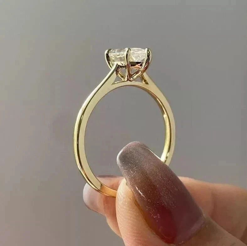 14k Yellow Gold Plated Marquise Cut Lab Created Moissanite Engagement Gift Ring