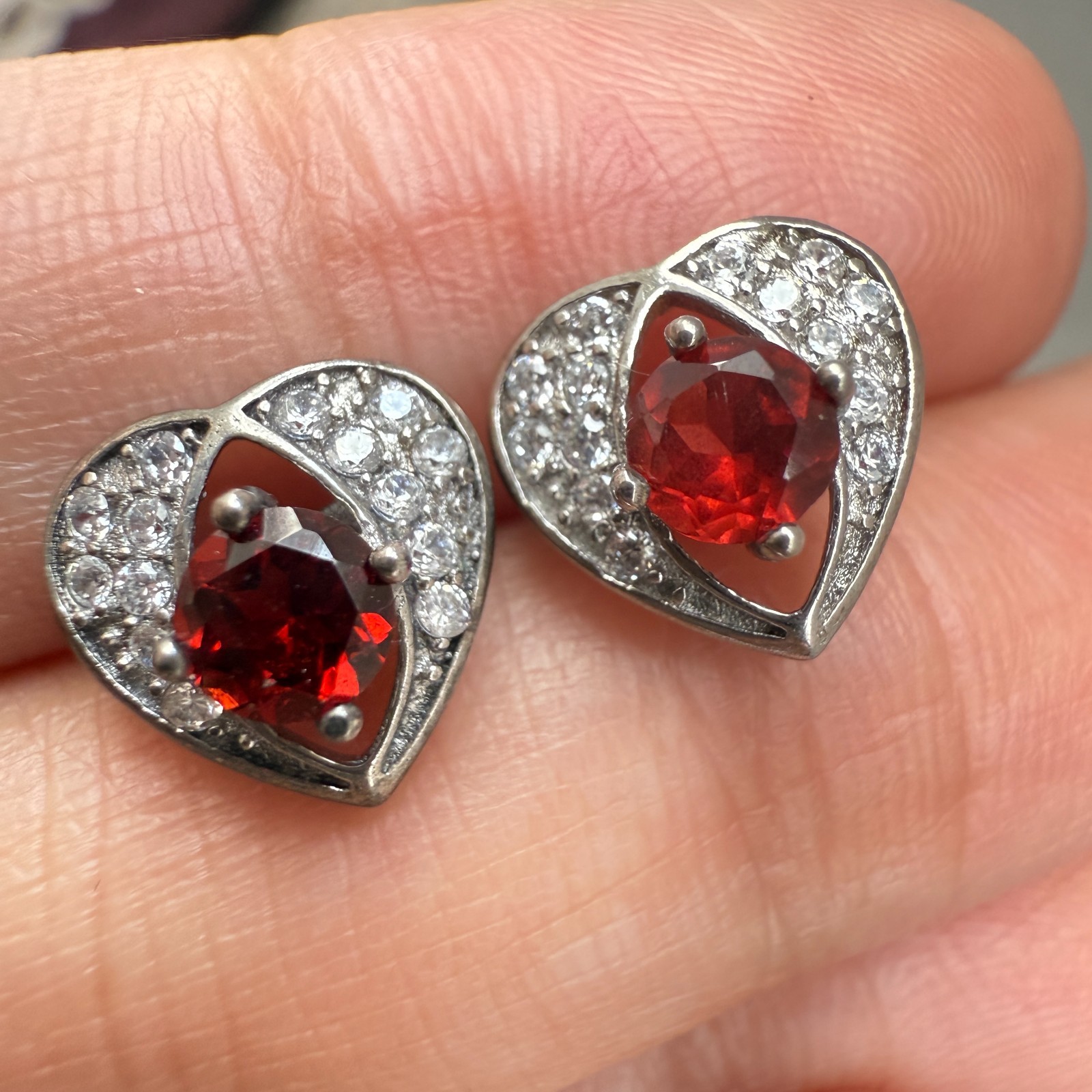 925 Sterling Silver Earrings 4mm Natural Rhodolite Garnet Gemstone Zircon Heart