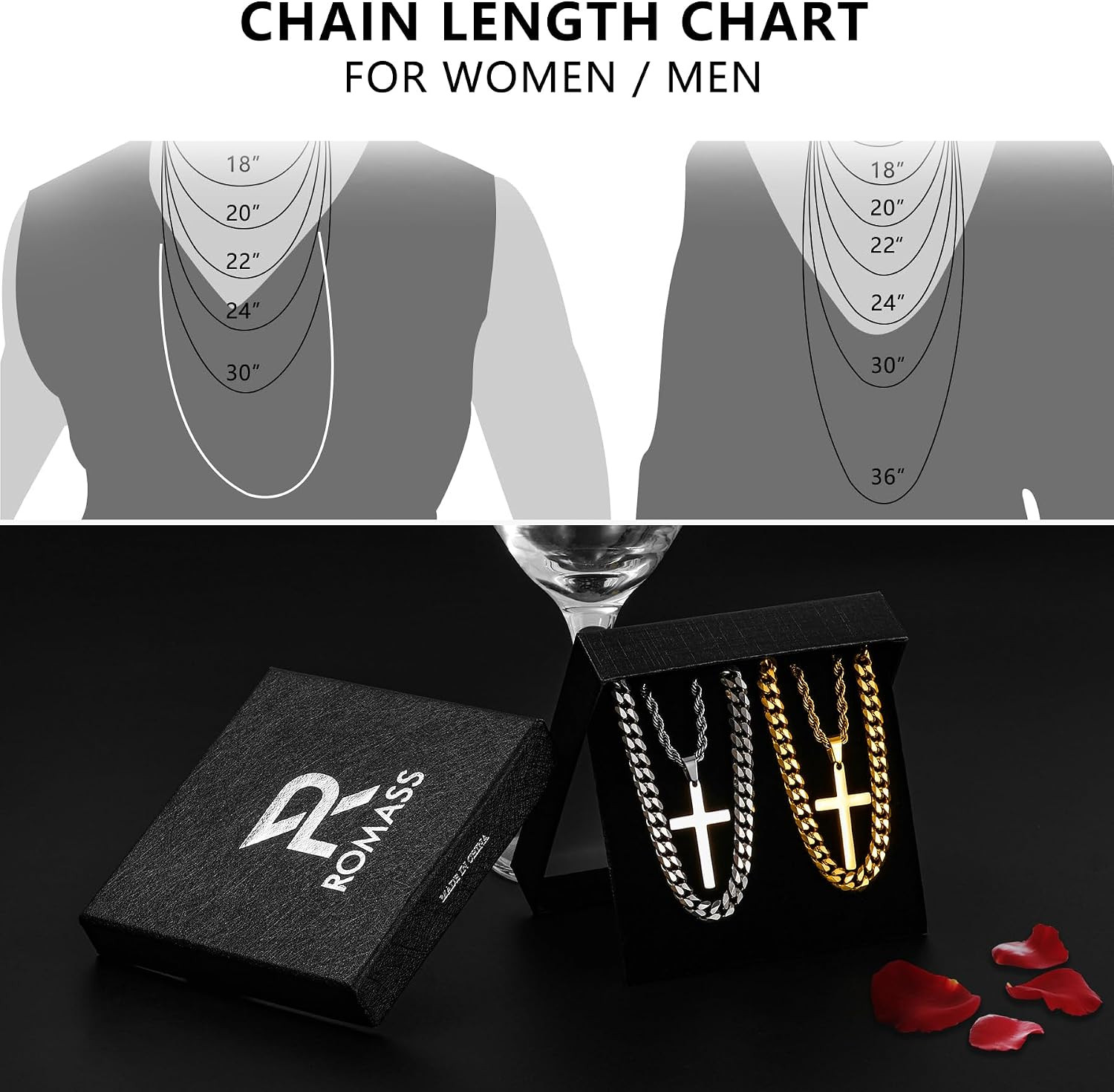 4Pcs Cross Necklace for Men Teen Boys,Stainless Steel Chains for Men Layered Nec