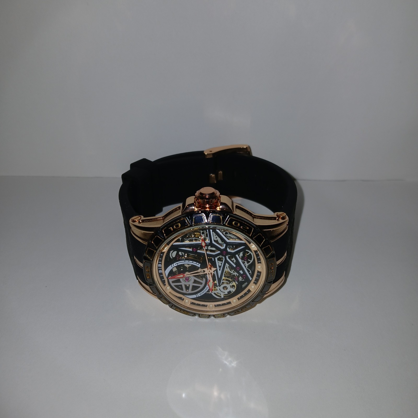 ​BiBi Automatic Skeleton Watch Men Rose Gold Star Dial Mechanical Rubber Strap