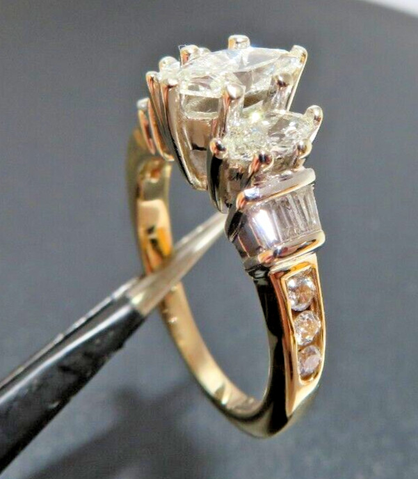 14K 2TONE MARQUISE DIAMOND ENGAGEMENT RING 1.00 tcw SZ 4.5 4.39 grams (G132902)