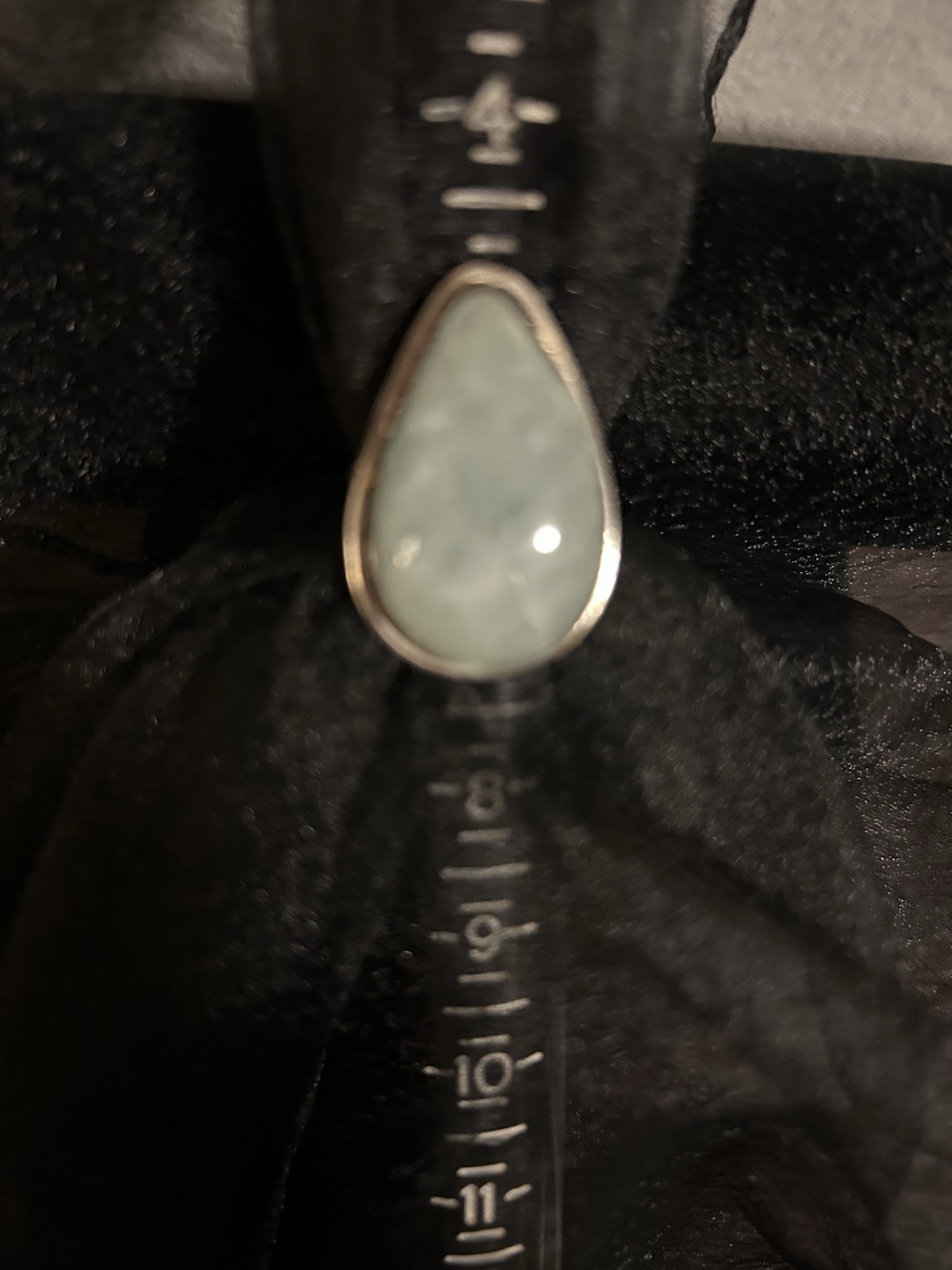 925 Silver Vintage Bezel-Set Green Teardrop Cabochon Stackable Ring Size 7 1/2